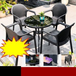 Pilzresistentes Polymer-Verbund-Rund-Patio-Essset, Tinte 5-teilig mit Stuhl und Tisch, 23,6"L x 23,6"B x 28,3"H, Tisch & 4 Stühle