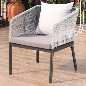 Modish Grauer Aluminium Metall Patio Armlehnenstuhl mit Kissen, 1 Stuhl, 19"L x 20"B x 33"H