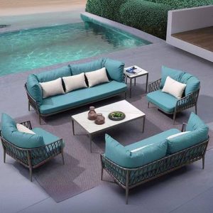 Outdoor-Sofagruppe mit Canvas Aqua Bezug, 2-teiliges Set, Alloy Ink Gestell, Loveseat und Stuhl - 2-teiliges Set (Stuhl & Loveseat)
