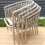 Gepolsterter, naturfarbener, flammhemmender Outdoor-Esstisch, 7-teiliges Set, Stuhl, einfacher Stil, Tisch, 63"L x 35,4"B x 29,5"H, Tisch & 6 Stühle