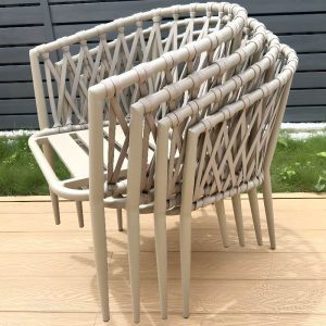 Gepolsterter, naturfarbener, flammhemmender Outdoor-Esstisch, 7-teiliges Set, Stuhl, einfacher Stil, Tisch, 63"L x 35,4"B x 29,5"H, Tisch & 6 Stühle