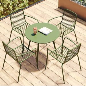 Moderner runder Metall-Eisen-Patio-Tisch - wasserdicht, UV-beständig, langlebig - nur Tisch Gelb