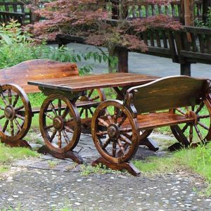 Modern Cocoa Fungus-resistentes Holz-Patio-Picknicktisch-Set mit Bank, 3-teiliges Set, Tisch & 2 Bänke, 47"L x 26"B x 27"H