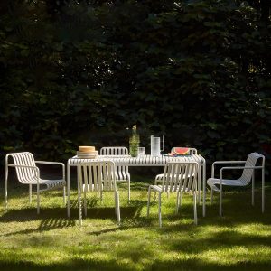Weißer Metall-Patio-Tisch im zeitgenössischen Stil, wasserbeständig für den Außenbereich - Nur Tisch 160 cm L x 80 cm B x 75 cm H Rechteckig