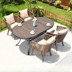 Modernes feuerfestes Cocoa Alloy Outdoor-Essset, 5-teilig mit Stuhl und Tisch, 63"L x 35"B x 29"H, Tisch & 4 Stuhle