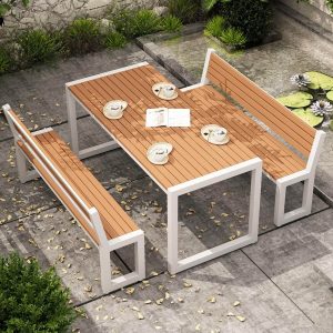 Einfache recycelte Holz UV-beständige rechteckige Terrassen-Esstisch in Mitternachtsschwarz/Kreide - Weiß nur Tisch