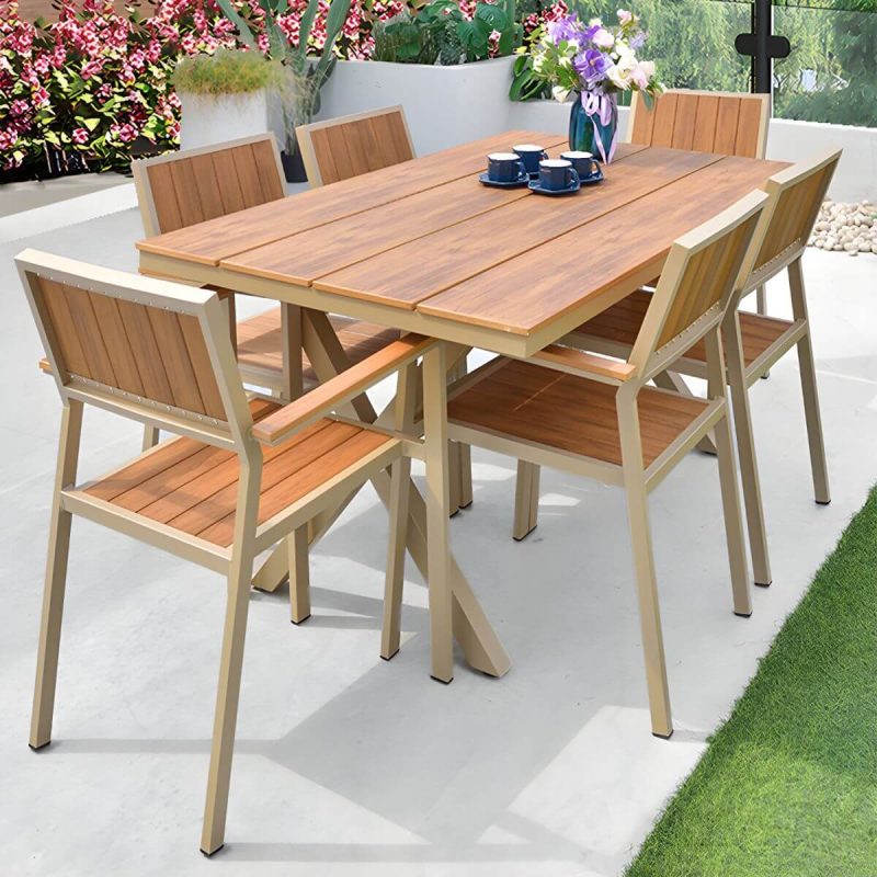 Metallische Outdoor-Esszimmerstühle Moderne stapelbare Patio-Esszimmerstühle wasserabweisend - Braun 1 Stück
