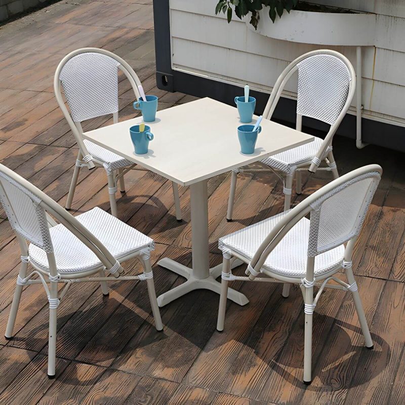 Moderner geometrischer wasserdichter Hof Tisch Metallbasis Outdoor Tisch - Nur Tisch Rund Schwarz 70 x 70 x 75 cm