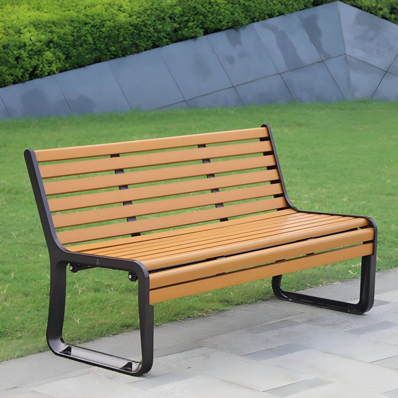 Industrielle Metall-Parkbank mit wasserdichter Aluminium-Sitzfläche in Braun - Gelb-Braun Schwarz 71"L x 27"B x 31.5"H