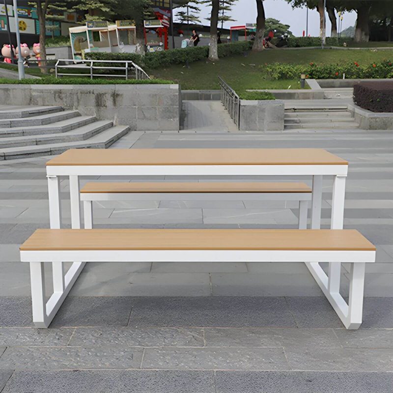 Zeitgenössischer unbehandelter rechteckiger Picknicktisch UV-beständiger Picknicktisch - 47"L x 69"B x 29"H Sonnenschirmloch enthalten Nur Stahltisch