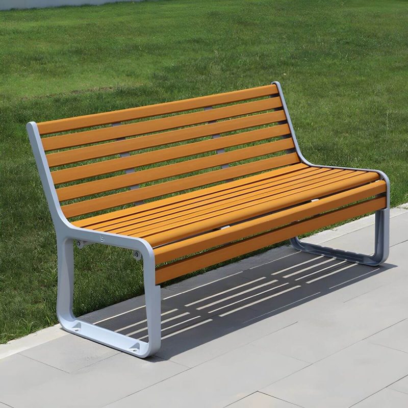 Industrielle Metall-Parkbank mit wasserdichter Aluminium-Sitzfläche in Braun - Hellbraun Weiß 59"L x 27"B x 31.5"H