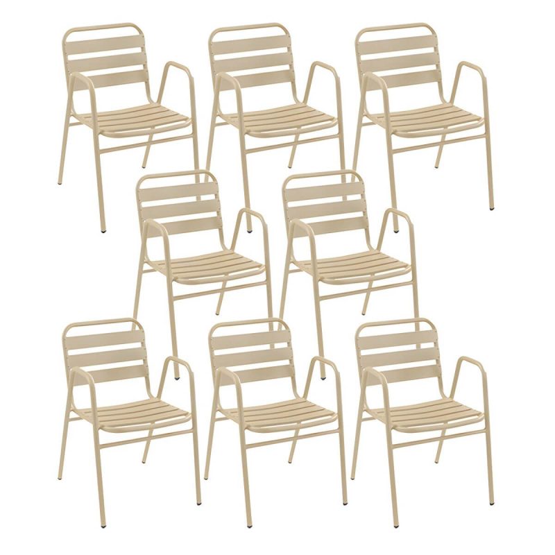 Metallische Outdoor-Esszimmerstühle Moderne stapelbare Patio-Esszimmerstühle wasserabweisend - Natürliche Finish 8-teiliges Set