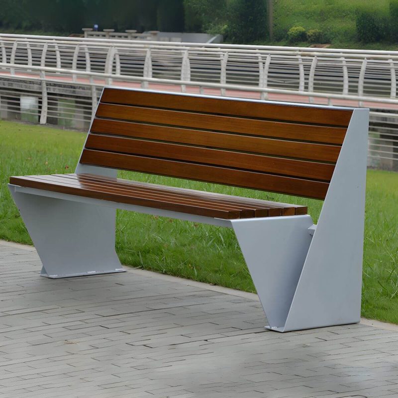 Ohne Armlehnen Industriestil Outdoor-Bank mit Holzsitz und Metallrahmen - Taupe 59''L x24"B x 31,5"H