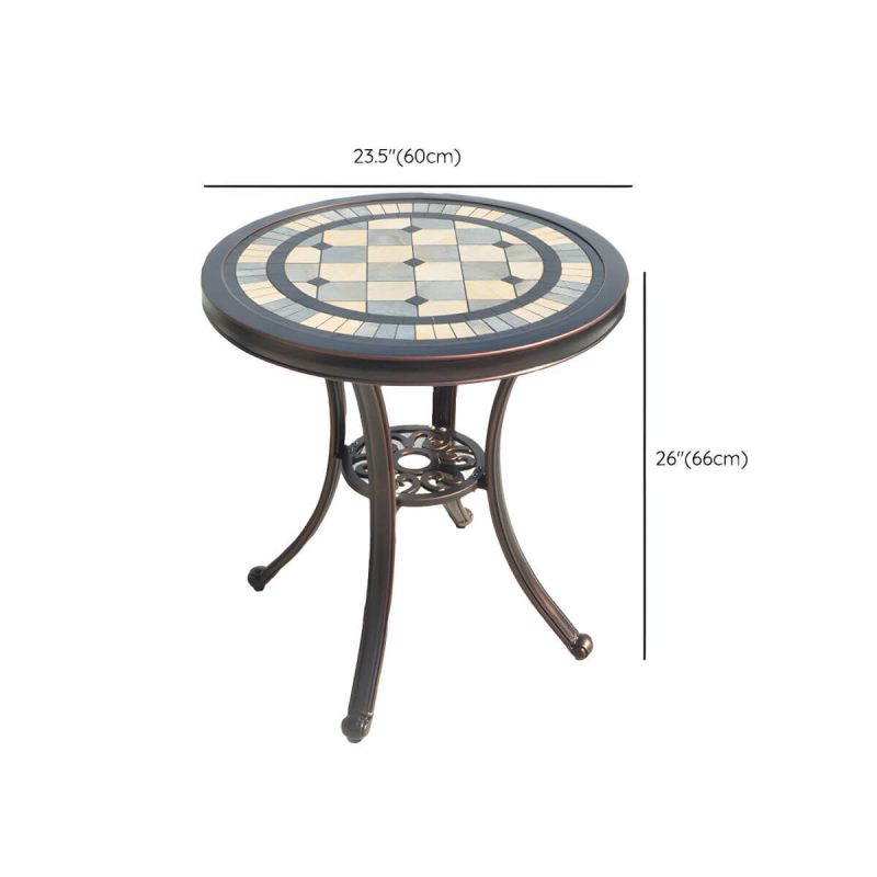 Dimension of Französischer Landhaus-Patio-Tisch im Freien Aluminiumrahmen Beistelltisch - Nur Tisch 24"L x 24"B x 26"H Weiß-Schwarz