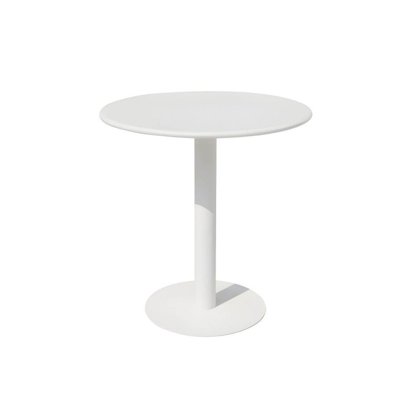 Zeitgenössischer Esstisch Weißer Outdoor-Tisch mit Metallgestell - Strukturiert Weiß 27,6"L x 27,6"B x 28,3"H Runder Tisch nur