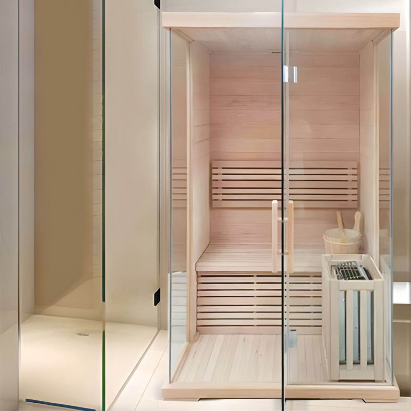 1-Personen Hemlock FAR Infrarotsauna mit LED-Beleuchtung, Bluetooth und Timer - 47"L x 39"B x 75"H