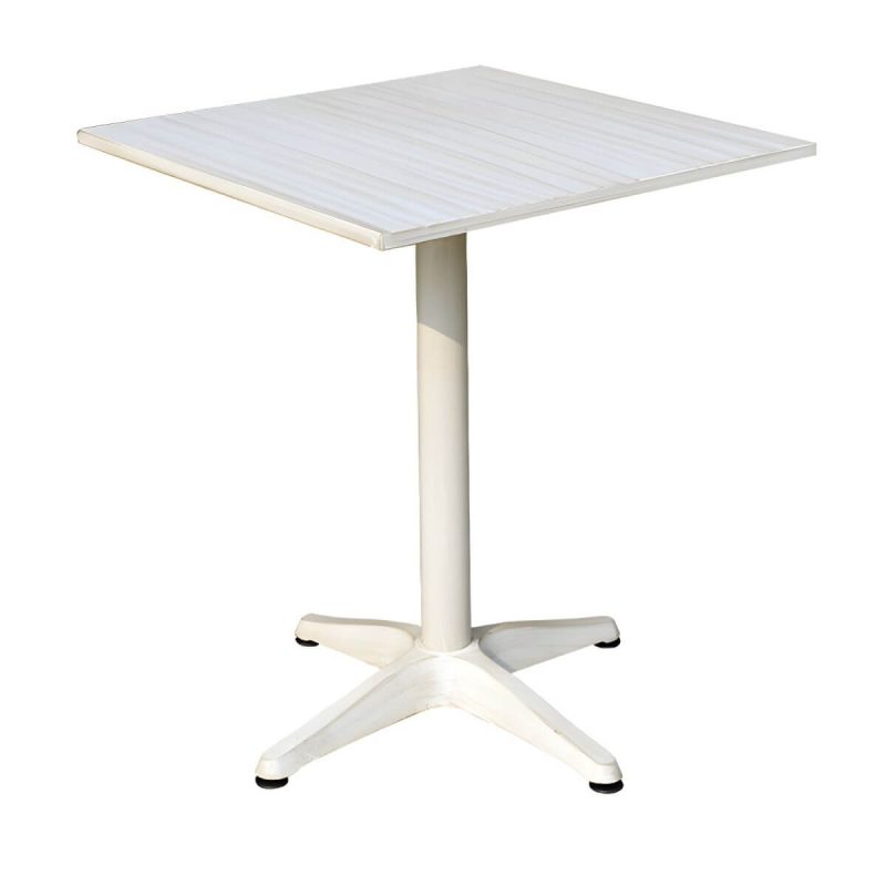 Moderner geometrischer wasserdichter Hof Tisch Metallbasis Outdoor Tisch - Nur Tisch Quadratisch strukturiert Weiß 60 x 60 x 70 cm