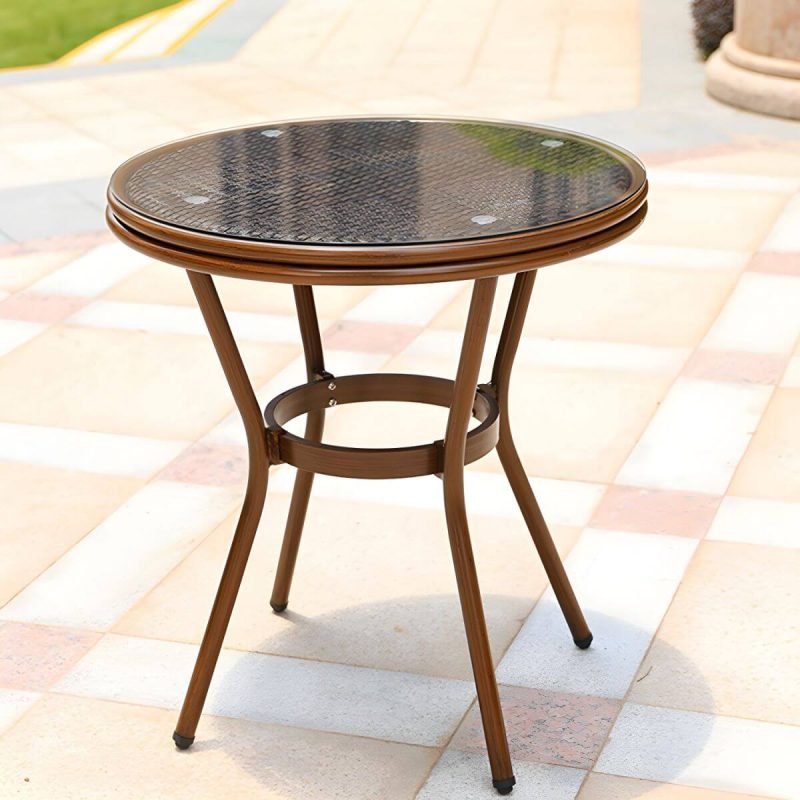 Rattan Esstisch Zeitgenössischer Außentisch mit Metallgestell - Nur Tisch 27.6"L x 27.6"B x 27.6"H