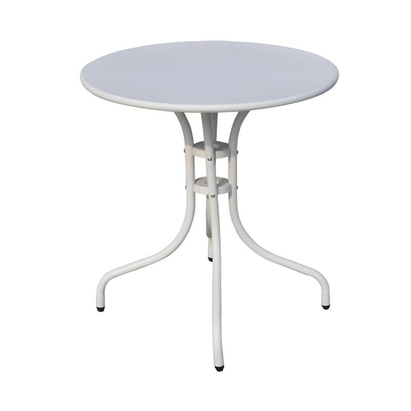 Moderner geometrischer wasserdichter Hof Tisch Metallbasis Outdoor Tisch - Nur Tisch Rund Weiß 70 x 70 x 70 cm