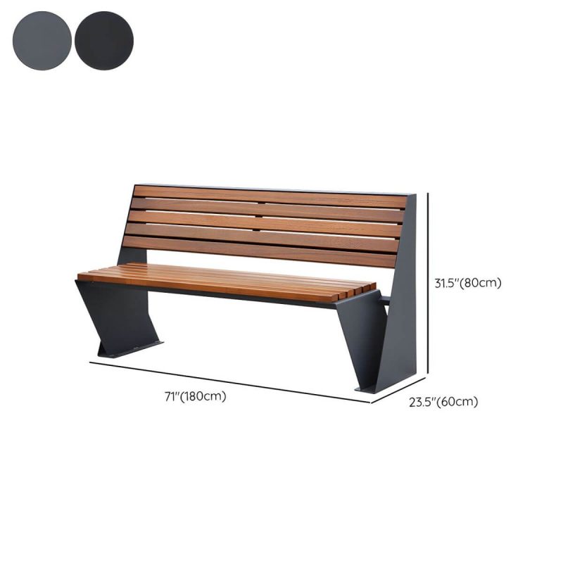 Dimension of Mid-Century Modern Metal Park Bench with Waterproof Brown Seating and Back - Dark Gray 71"L x 24"W x 31"H
