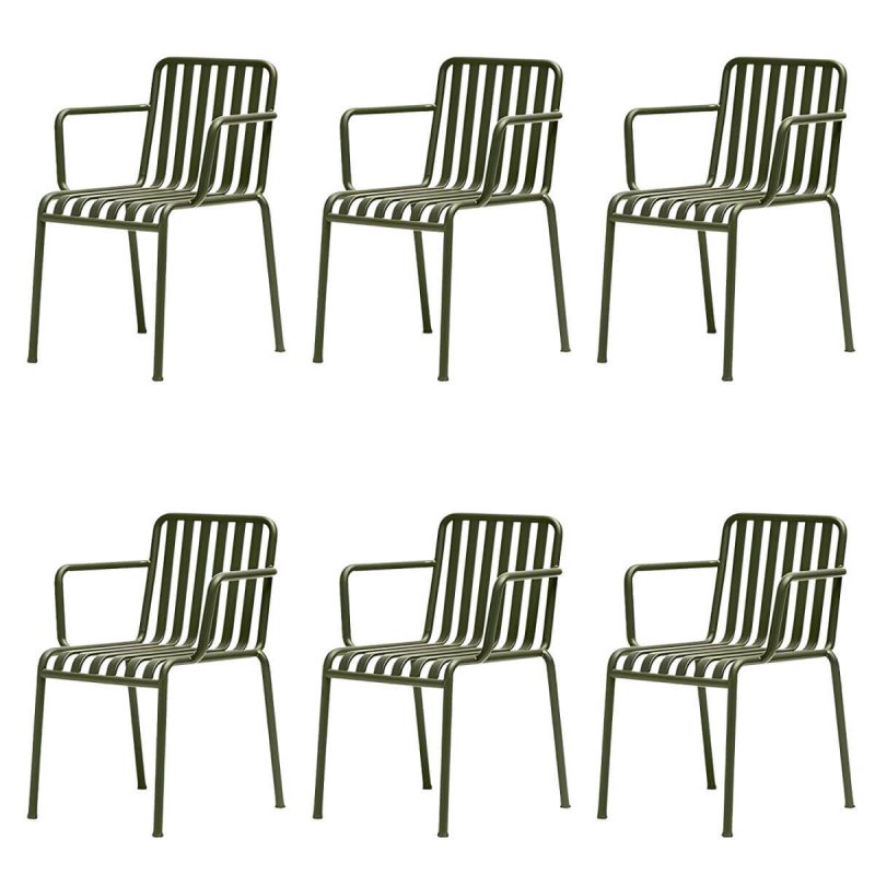 Moderner Gartenstuhl Grün Offene Rückenlehne Mit Armlehne Patio Esszimmer Armlehnenstuhl - 22"L x 20"B x 31"H 6-teiliges Set