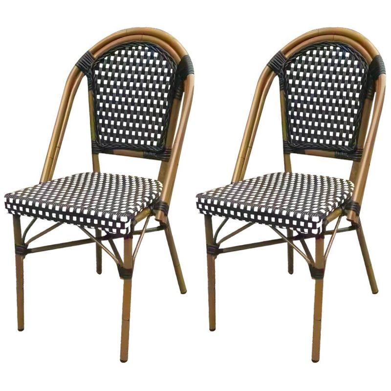 21" Breiter Tropischer Outdoor-Stuhl Rattan Armlehnen Esszimmer Seitenstuhl - Schwarz/ Weiß 2-teiliges Set