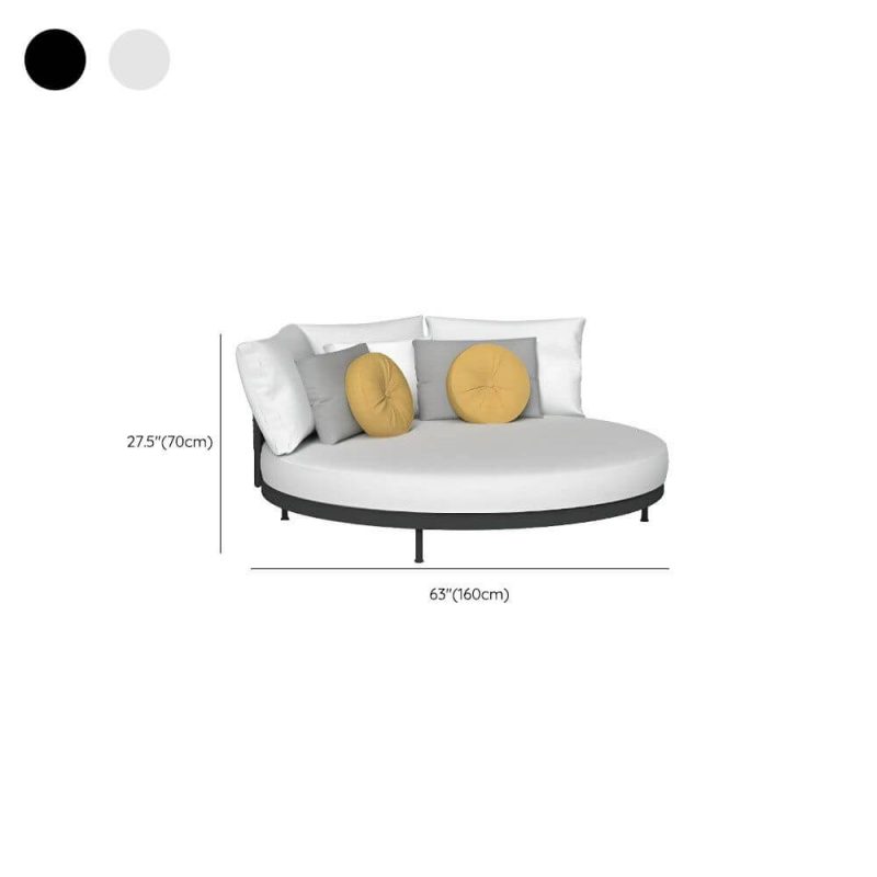 Dimension of Trendy Alloy Daybed for 2 People Waterproof 1 Piece with Pillow and Cushion, Light Gray, Round Bed