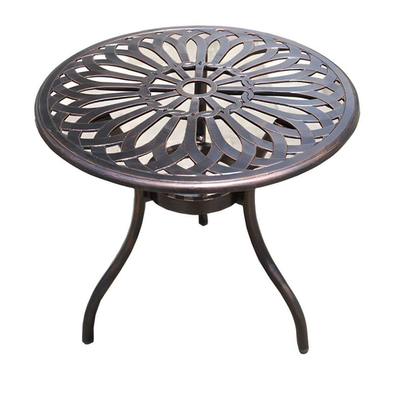 Französischer Landhaus-Patio-Tisch im Freien Aluminiumrahmen Beistelltisch - Nur Tisch 26"L x 26"B x 25"H Braun