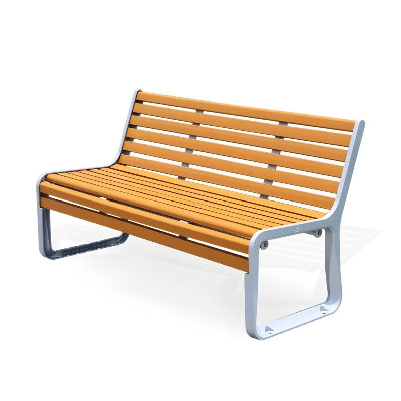Industrielle Metall-Parkbank mit wasserdichter Aluminium-Sitzfläche in Braun - Gelb-Braun Weiß 59"L x 27"B x 31.5"H