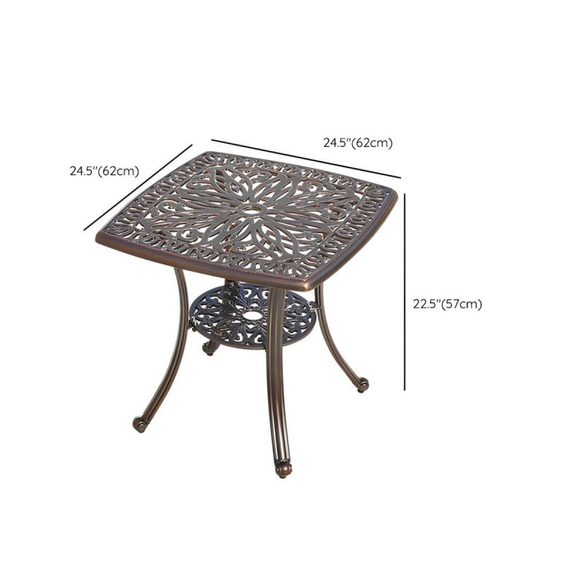 Dimension of Französischer Landhaus-Patio-Tisch im Freien Aluminiumrahmen Beistelltisch - Nur Tisch 24"L x 24"B x 22"H Braun