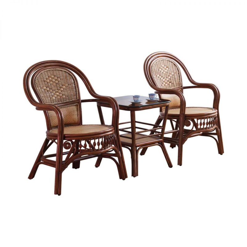 Casual Regenfester Rattan-Rücken Kaffee Patio Armlehnenstuhl mit 1 Stuhl, Kaffee