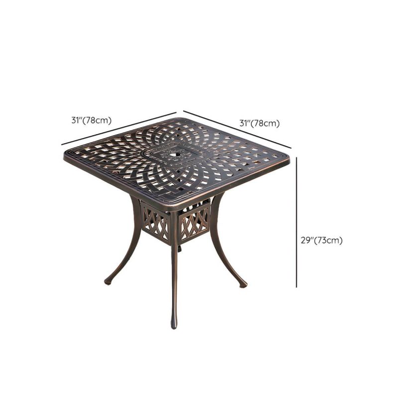 Dimension of Französischer Landhaus-Patio-Tisch im Freien Aluminiumrahmen Beistelltisch - Nur Tisch 31"L x 31"B x 29"H Braun