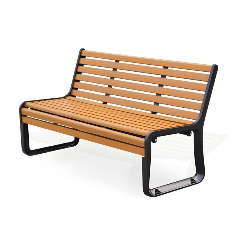 Industrielle Metall-Parkbank mit wasserdichter Aluminium-Sitzfläche in Braun - Gelb-Braun Schwarz 59"L x 27"B x 31.5"H