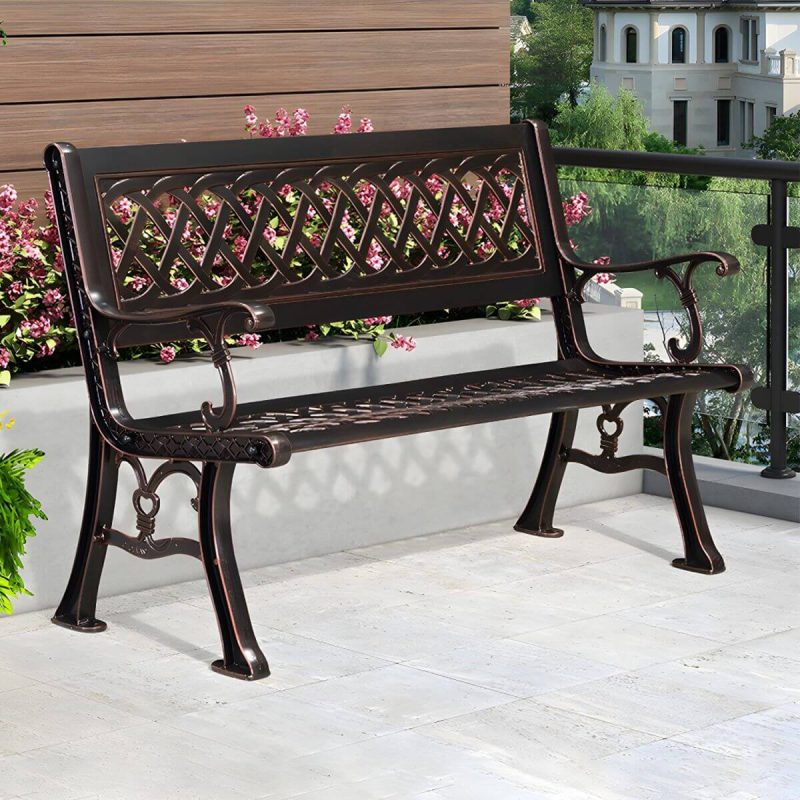 Bohemian Metal Park Bank mit wasserdichter und wasserabweisender Design, mit Armlehnen und Rückenlehne - Kupfer 51"L x 21"B x 29"H