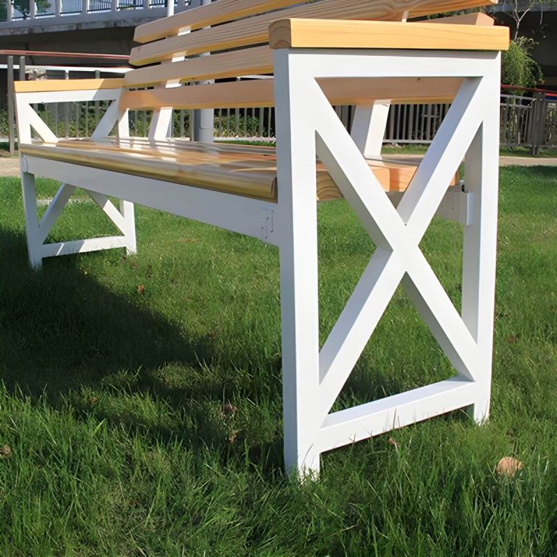 Wasserbeständige traditionelle Parkbank aus schwarzem Metall mit Holz-Sitzfläche und Rückenlehne - Kaffee 87"L x 16"B x 33"H