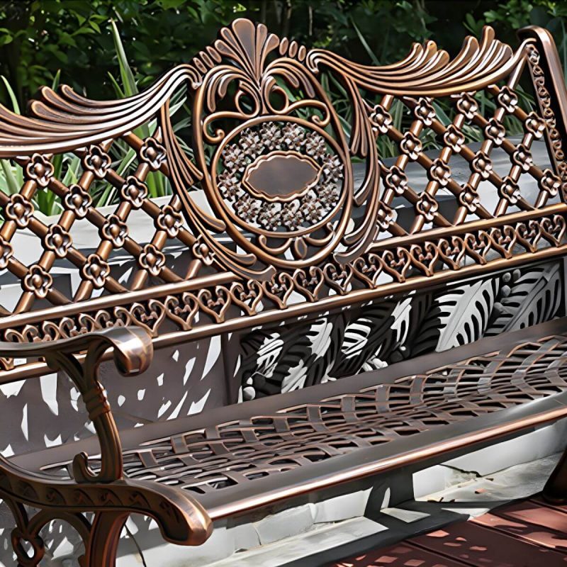 Französischer ländlicher Stil Schnitzdesign Parkbank Metall mit Rückenlehne und Armlehnen - Bronze 46"L x 24"B x 31"H