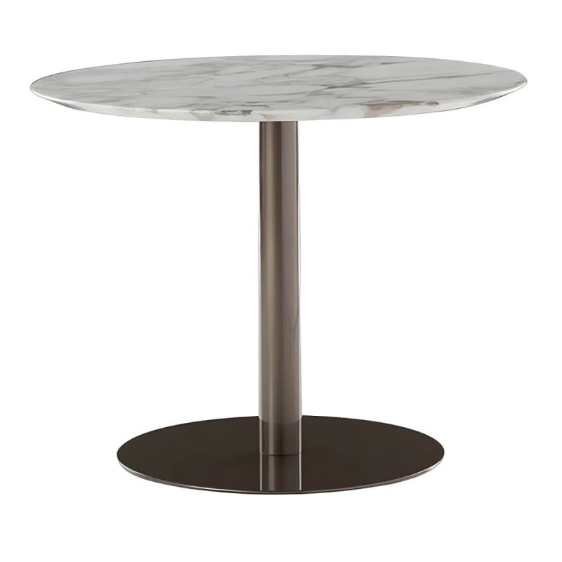 Moderner geometrischer wasserdichter Hof Tisch Metallbasis Outdoor Tisch - Nur Tisch Rund Marmor 70 x 70 x 75 cm