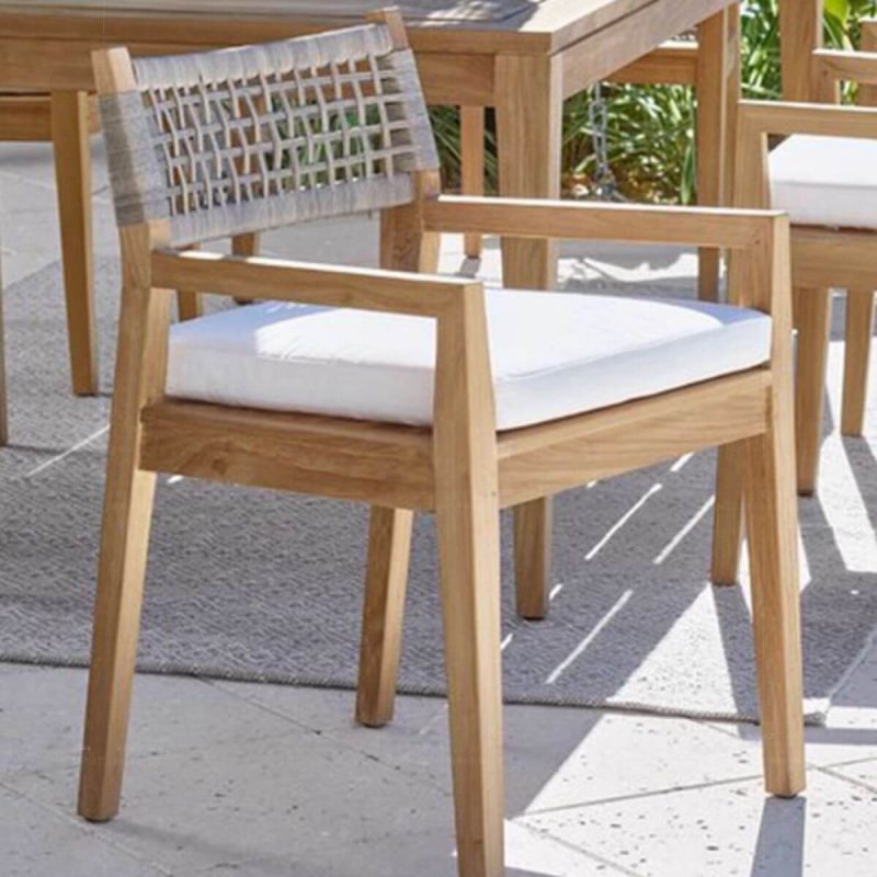 Landhaus Naturholz Patio Armlehnenstuhl mit Kreidestoffbezug, Teak, Standard, 23"L x 22"B x 32"H