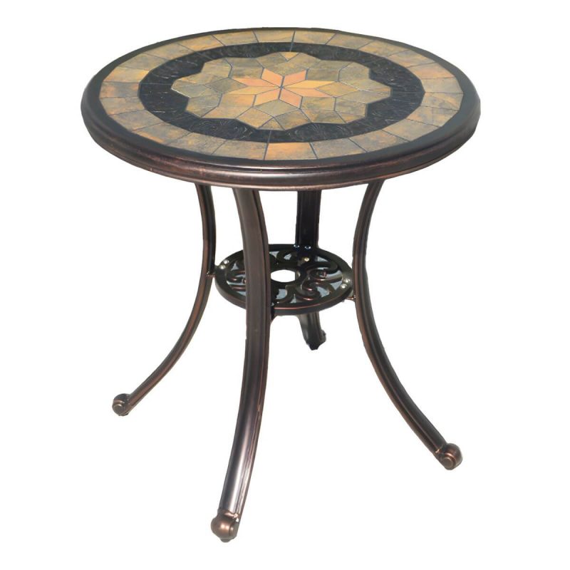 Französischer Landhaus-Patio-Tisch im Freien Aluminiumrahmen Beistelltisch - Nur Tisch 24"L x 24"B x 26"H Braun