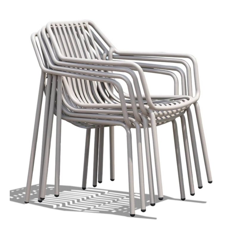 Graue Aluminium Metall Art Deco Terrassen Armlehnenstuhl, stapelbar, 1 Stuhl, 20"L x 23"B x 32"H