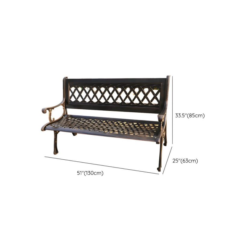 Dimension of French Rural Style Carving Design Park Bench Metal with Backrest and Armrests - Black 51"L x 25"W x 33"H