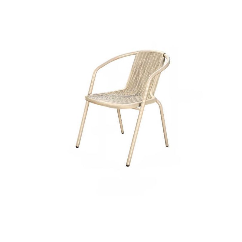 Einfache beige Stahl-Patio-Armlehnenstühle, stapelbar, 2 Stühle, Champagner