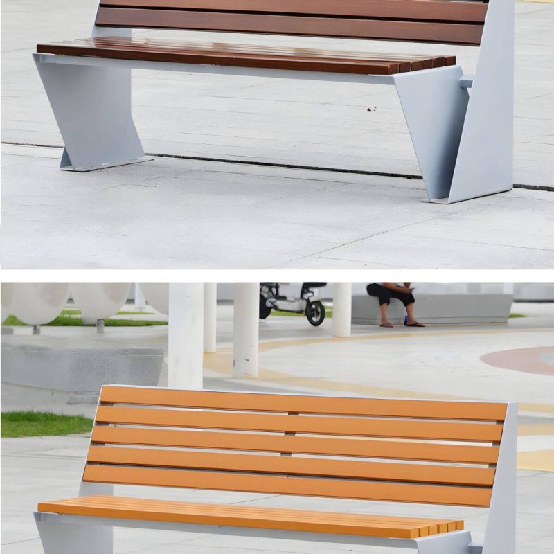 Mid-Century Modern Metall Parkbank mit wasserdichter brauner Sitzfläche und Rücken - Dunkelgrau 71"L x 24"B x 31"H