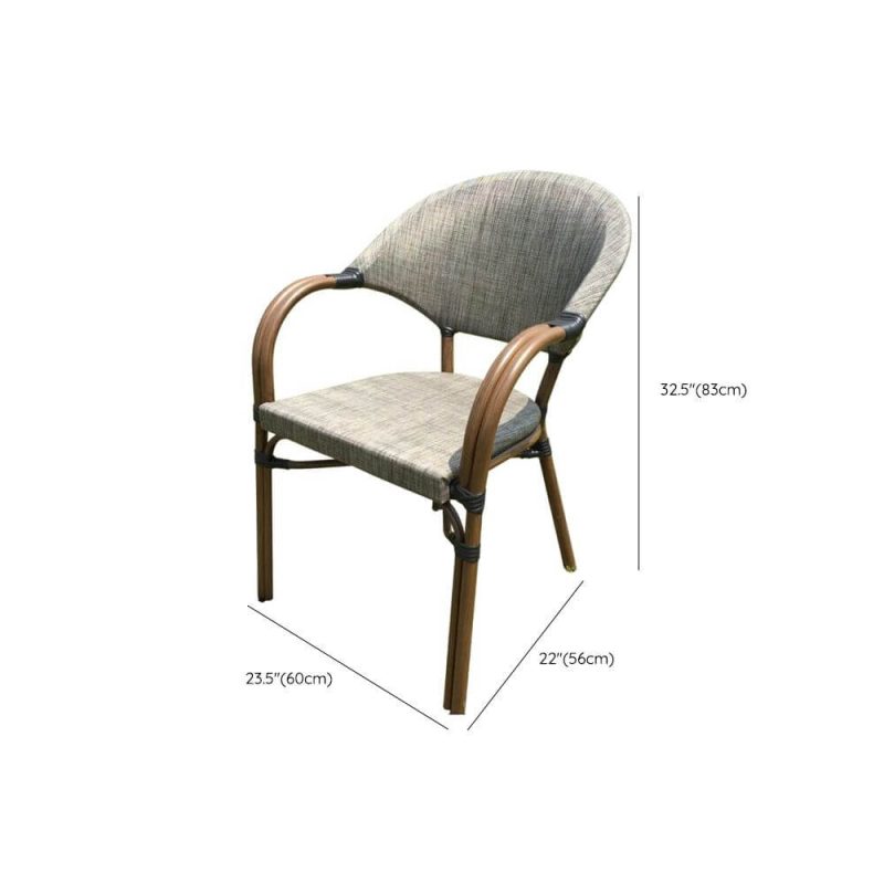 Dimension of Art Deco Stackable Aluminium Outdoor Arm Chair with Khaki Back - 1 Chair, Brown, 24"L x 22"W x 33"H, Armchair