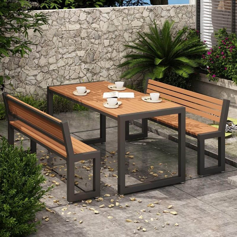 Einfache recycelte Holz UV-beständige rechteckige Terrassen-Esstisch in Mitternachtsschwarz/Kreide - Schwarz nur Tisch