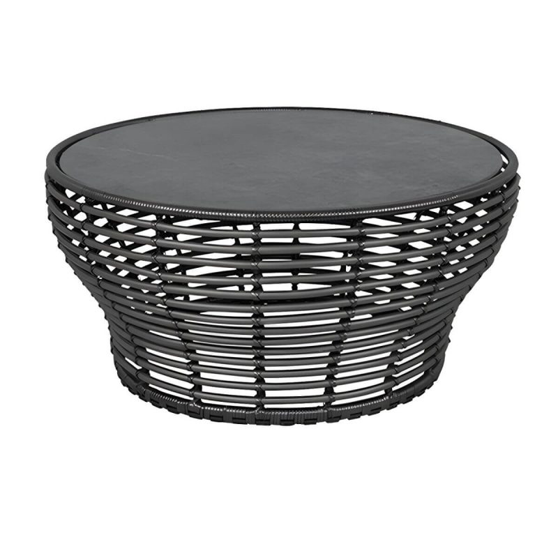 Moderner Glastisch Rundform in Schwarz/Braun - Nur Tisch 24"L x 24"B x 16"H Schwarz