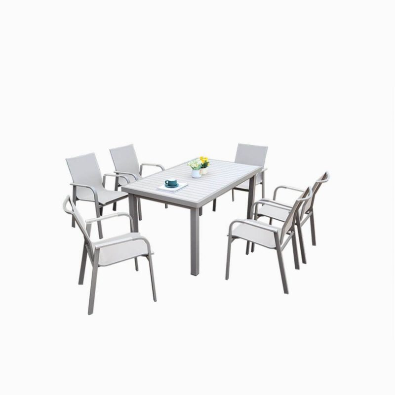 Moderner Aluminium Metall Garten Armstuhl, Feuchtigkeitsbeständig, Stapelbar, Grauer Rücken, 1 Stuhl, 22"L x 22"B x 33"H