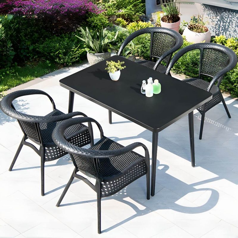 Outdoor-Esstisch mit Polymer-Verbundsitzen, wetterfeste Tintentischplatte, 5-teiliges modernes Set mit Stühlen und Tisch, Hochglanzschwarz, 51"L x 31"B x 28"H, Tisch & 4 Stühle