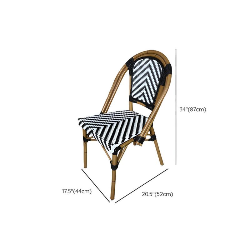 Dimension of Tropical Outdoor Bistro Chairs Rattan Armles Stacking Patio Dining Chair - Black and White 4 Piece Set