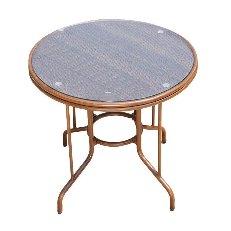 Rattan Esstisch Zeitgenössischer Außentisch mit Metallgestell - Nur Tisch 27.6"L x 27.6"B x 27.6"H
